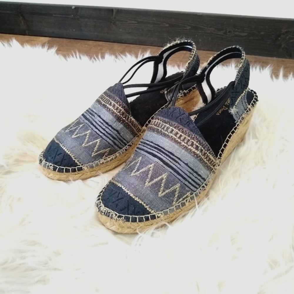 Wedge Espadrille Slingback in Navy and Tan